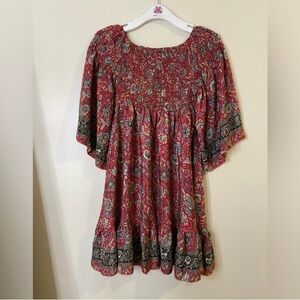 Vintage Kasturi 100% Silk Bohemian Red Floral Paisley mini Dress